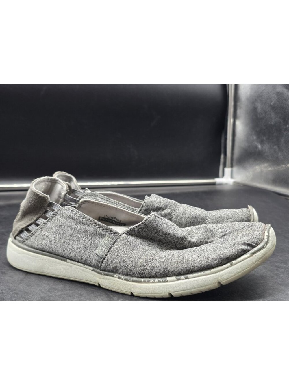 Skechers BOBS PureFlex Shoes Womens Size 8.5 Gray Slip On Flats Stains Damaged